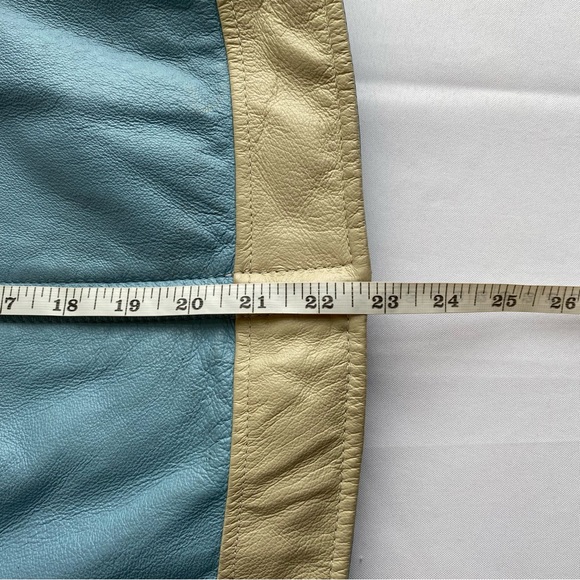 Rare VTG Y2K Wilsons Leather Baby Blue/ Cream Retro Moto Leather Jacket Large - Picture 15 of 15
